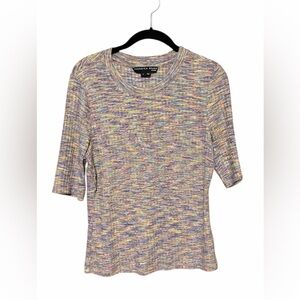 Veronica Beard Larke Rib Knit Tee Colorful Short Sleeve Top Size M